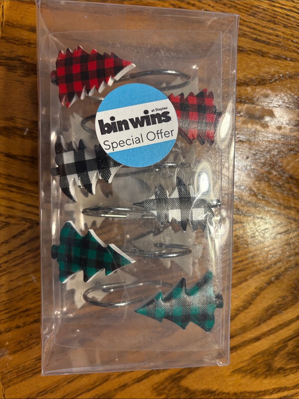 Buffalo Plaid Tree Shower Curtain Hooks - Red, Black, Green